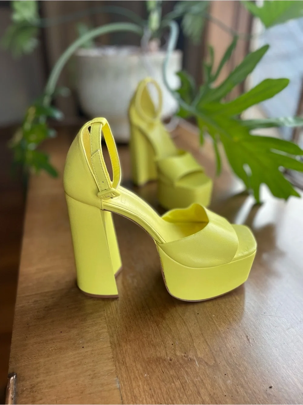 SCHUTZ Lenne Yellow Leather Platform Ankle-Strap Open Toe Heeled Sandals EU 39